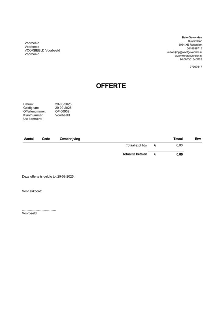 offerte voorbeeld WordtGevonden Website