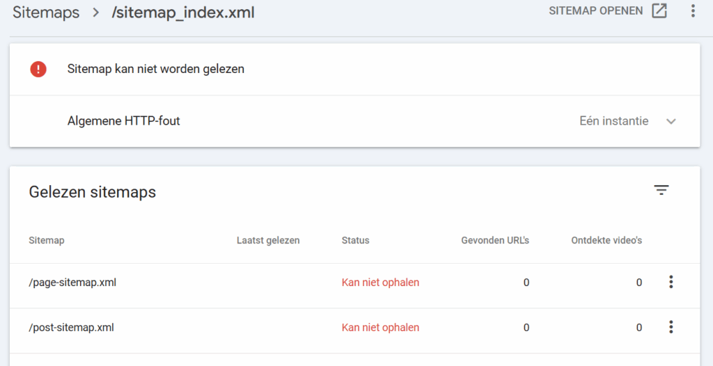 Sitemap problemen